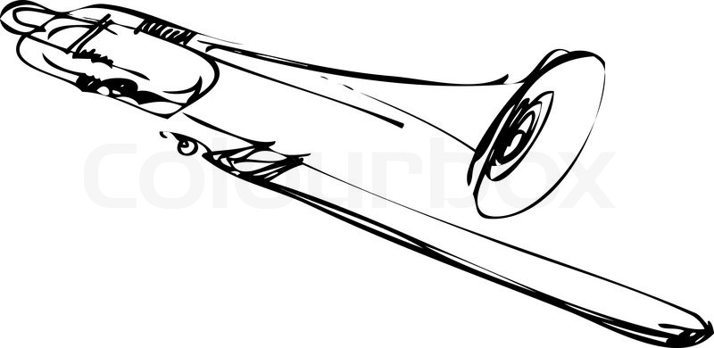 800x390 A Sketch Of Copper Musical Instrument Trombone Stock Vector - Sketch Musical