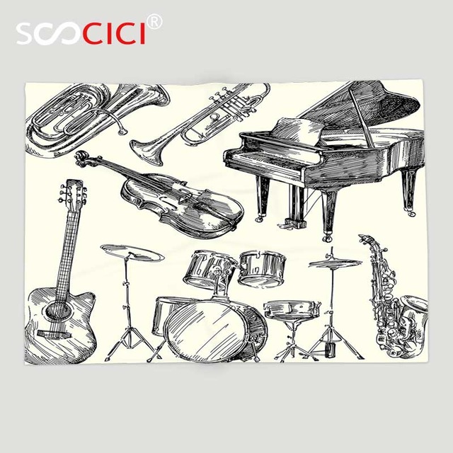 640x640 Custom Soft Fleece Throw Blanket Jazz Music Decor Collection Of - Sketch Musical