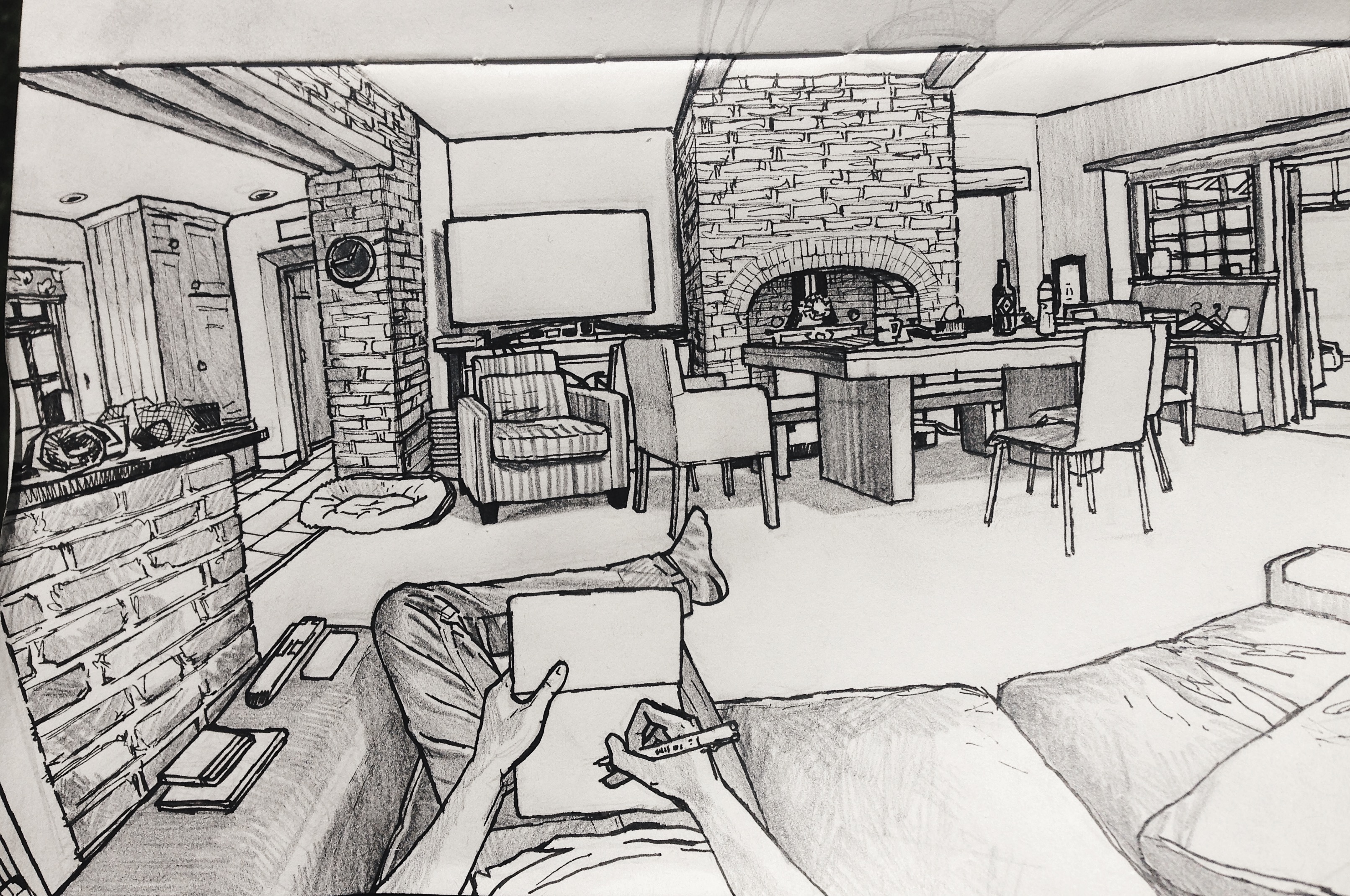 3224x2140 Sat Down With A Sketchbook And Started Drawing My Living Room Pics - Sketch My Pic