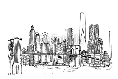 400x267 New York Skyline. Black And White Vector Sketch. Buy Photos Ap - Sketch New York Skyline