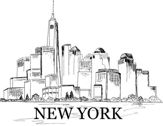 570x440 New York Skyline City Prints Black And White Print Urban Etsy - Sketch New York Skyline