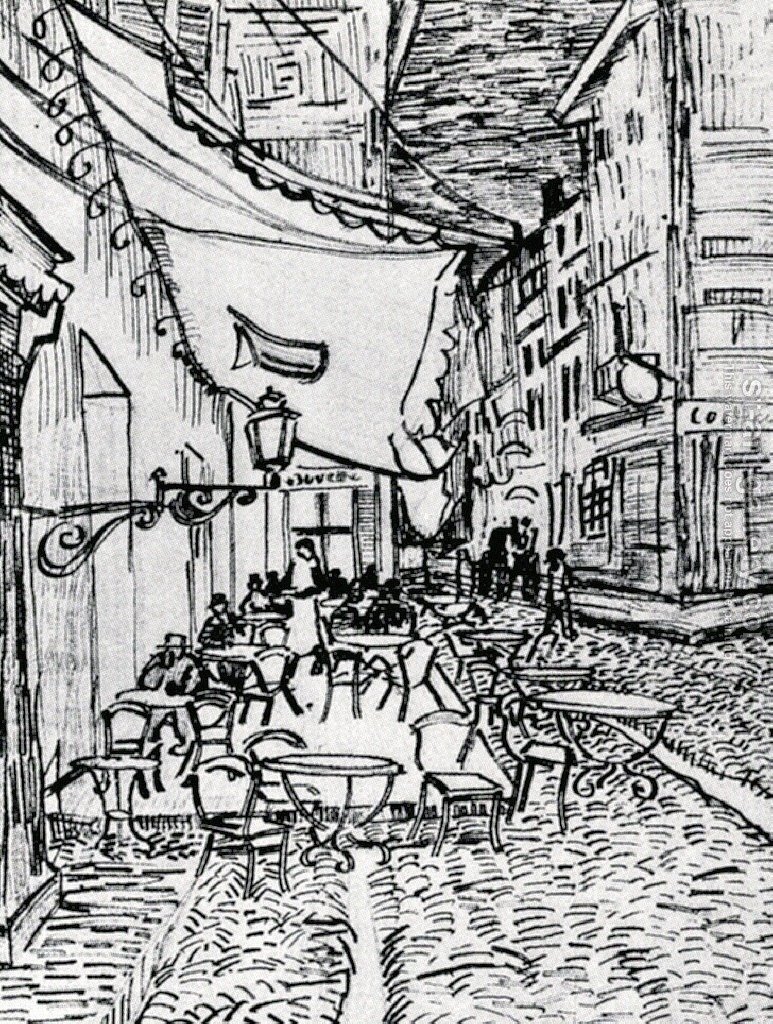 773x1024 Sketch For The Cafe Terrace At Night Vincent Van Gogh Reproduction - Sketch Night