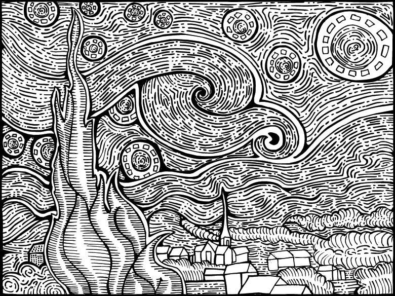 780x584 Starry Night Sketch - Sketch Night