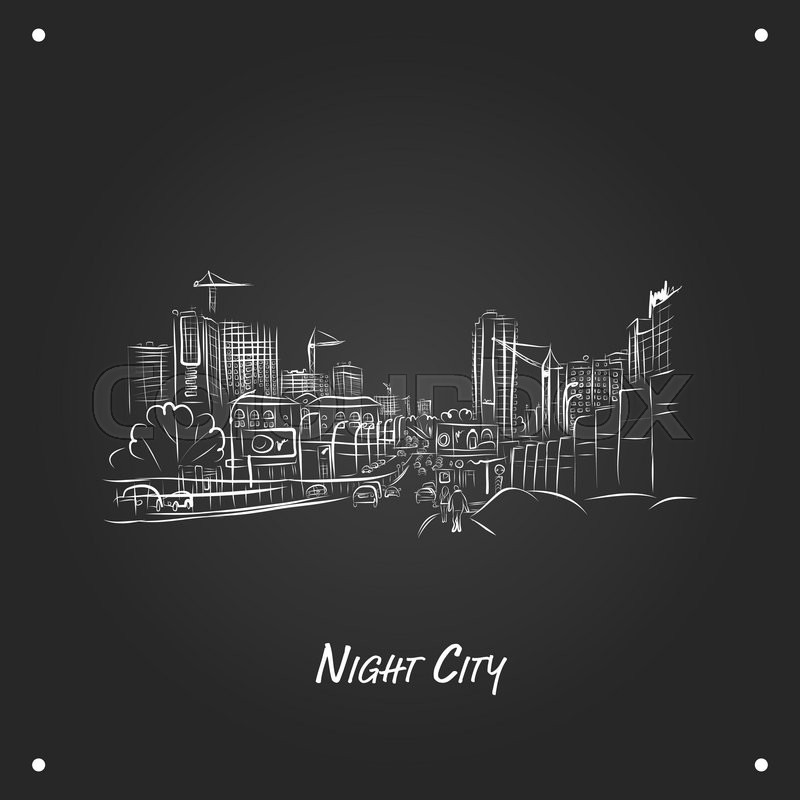 800x800 Cars On Night City Road, Sketch For Your Design. Vector - Sketch Night