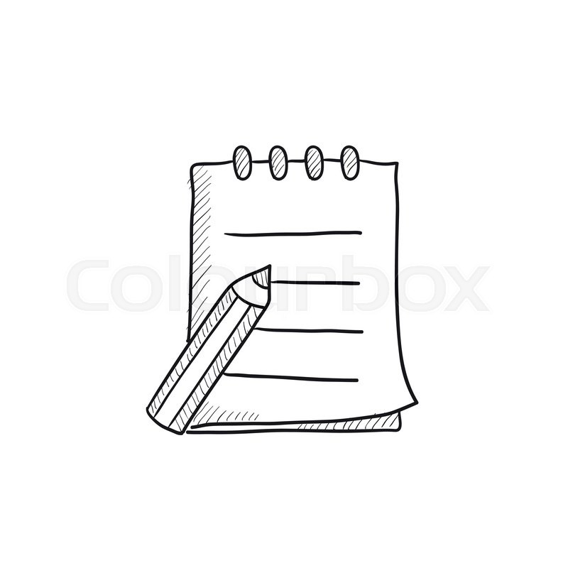 800x800 Writing Pad And Pen Vector Sketch Icon Isolated On Background - Sketch Notepad