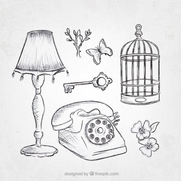 626x625 Pack Of Vintage Objects Sketches Vector Free Download - Sketch Objects
