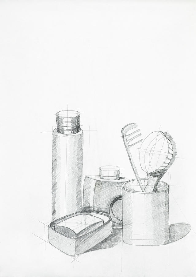 639x900 Composition With Objects Drawing By Dan Comaniciu - Sketch Objects