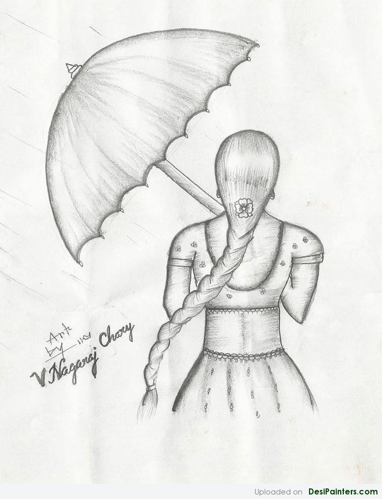 759x990 Sketch Of A Girl From Back - Sketch Of