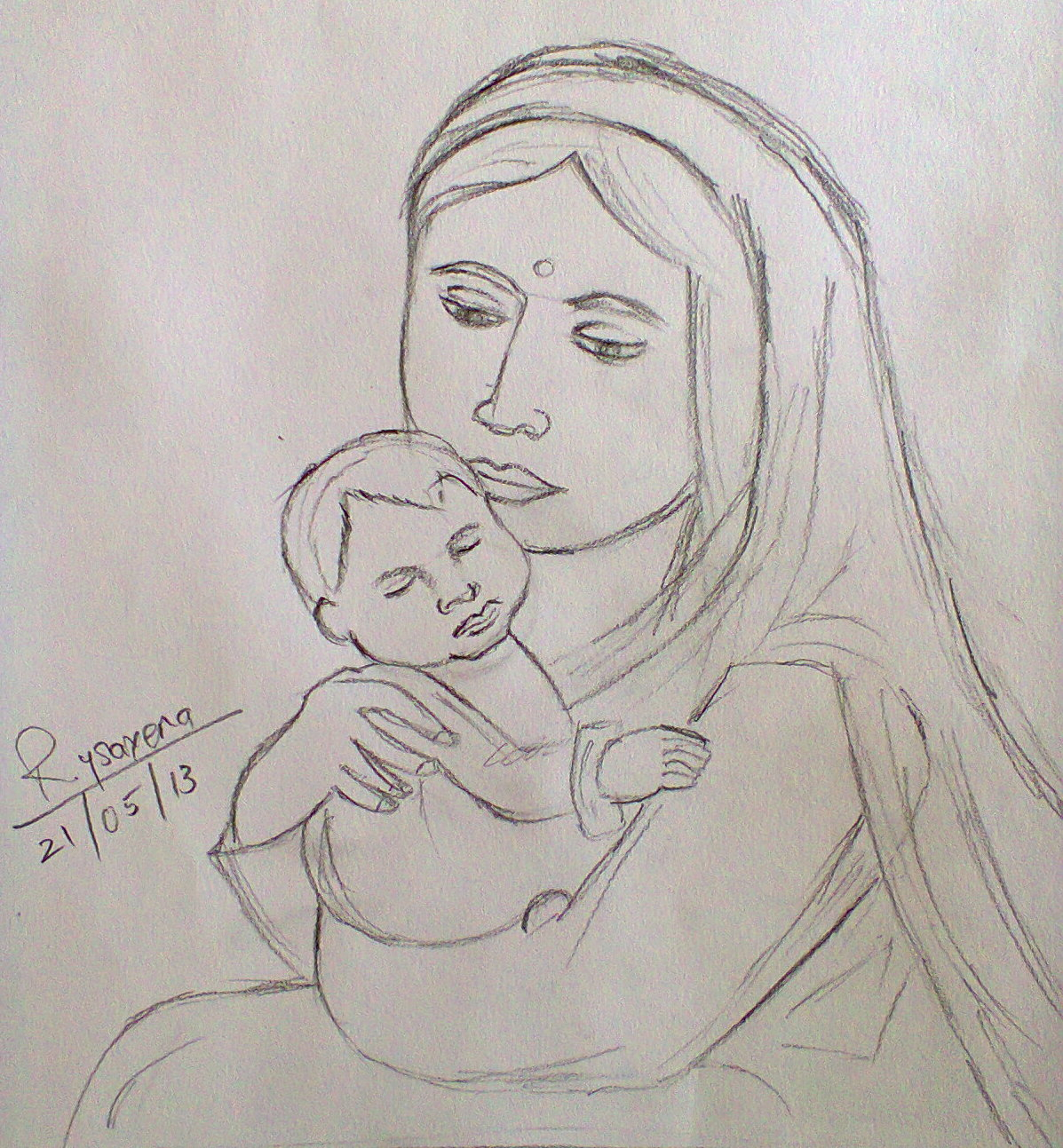 1197x1293 Mother With Baby Pencil Sketch Pencil Sketch Of A Mother And Child - Sketch Of A