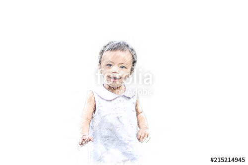 500x333 Pencil Sketch Of Happy Asian Baby Girl. Stock Photo And Royalty - Sketch Of A Baby Girl