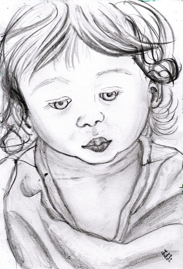 613x900 Portrait Of A Baby Girl Drawing By Danielle Rosaria - Sketch Of A Baby Girl
