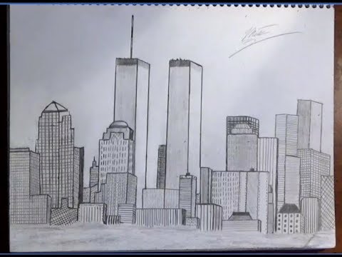 480x360 Drawing Of New York City Skyline(Nyc With Trade Centers) Time - Sketch Of A City