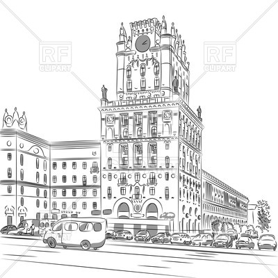 400x400 Sketch Of Cityscape Of A Station Square In Minsk - Sketch Of A City
