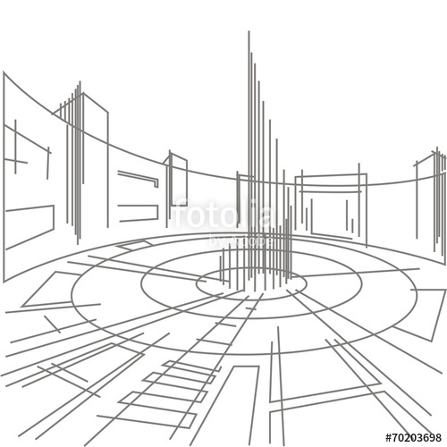 500x500 Linear Sketch Of A City Square On A White Background Stock Image - Sketch Of A City