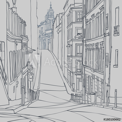 500x500 Sketch Of A City Street Of Old European City - Sketch Of A City