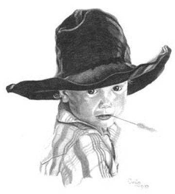 360x400 Little Cowboy Pencil Sketch - Sketch Of A Cowboy