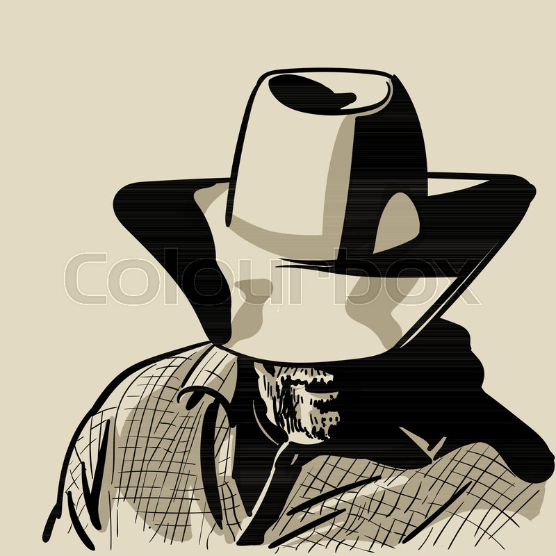800x800 Man With Cowboy Hat And Checkered Shirt. Western. Portrait - Sketch Of A Cowboy