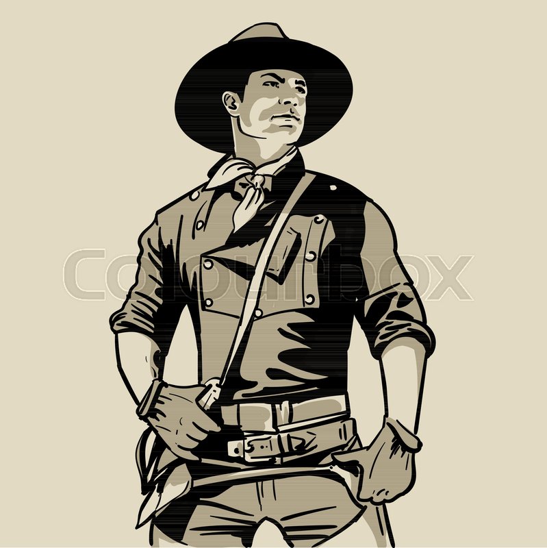 799x800 Man With Cowboy Hat And Shirt And Scarf. Western. Portrait - Sketch Of A Cowboy