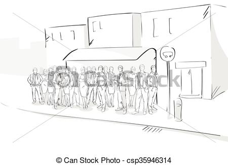 450x325 Sketch People Crowd Street Bus Station Hand Drawn Outdoors - Sketch Of A Crowd