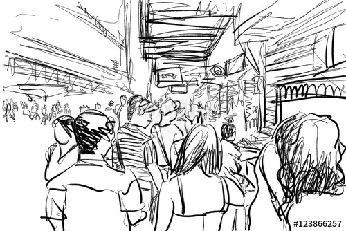 500x334 Crowd In Street Market Ink Sketch Stock Photo And Royalty Free - Sketch Of A Crowd