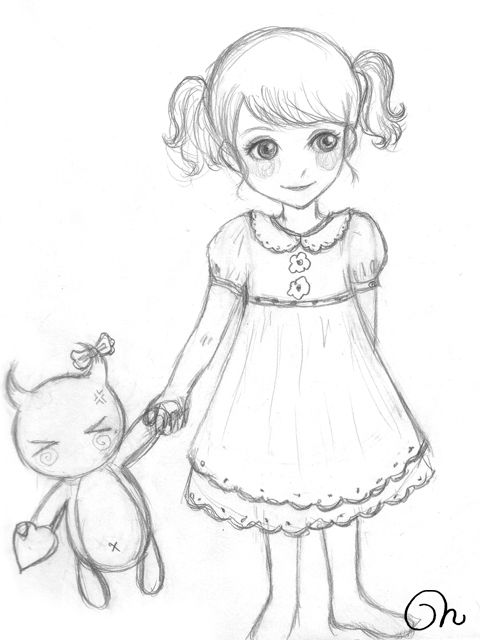 480x640 Sketch Little Girl By On @ Tattoo - Sketch Of A Little Girl