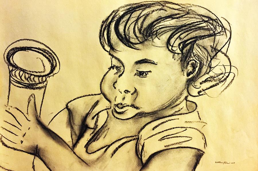 900x595 Sketch Of A Little Girl Sloshing Water In Her Mouth Drawing By - Sketch Of A Little Girl