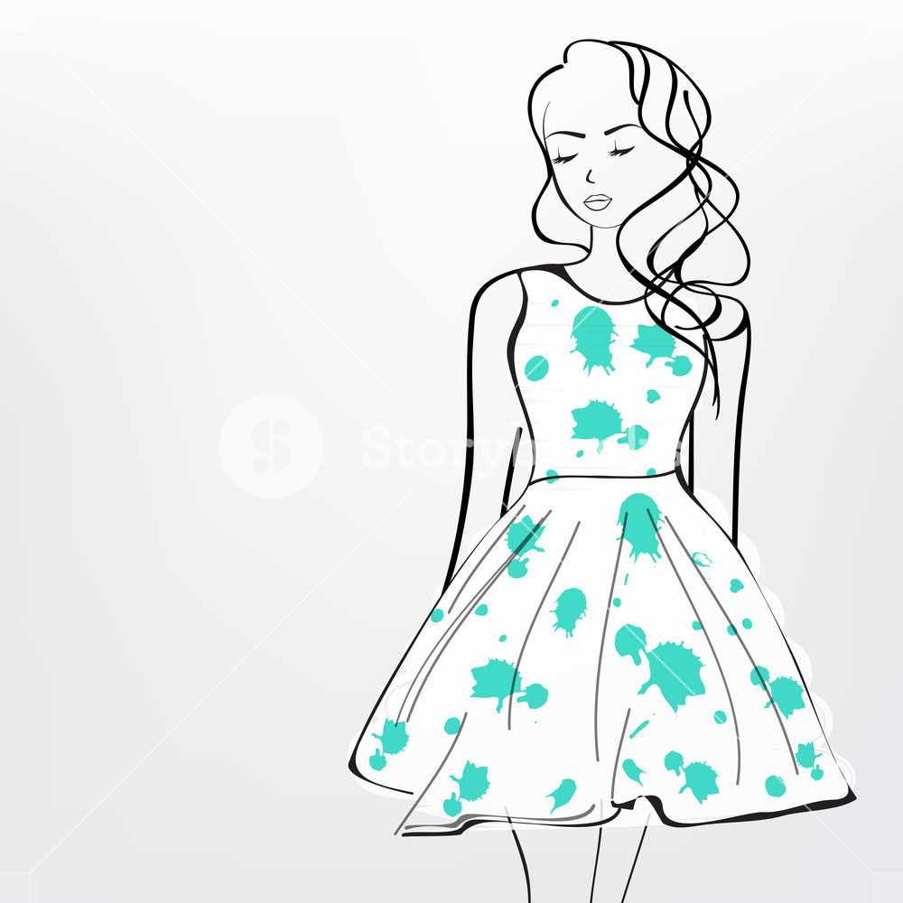 1000x1000 Sketch Of Girl In Frock Little Girl In A Dress Drawing At - Sketch Of A Little Girl