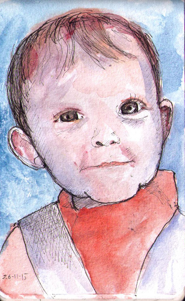616x1000 Sketch Of A Little Girl In Pen And Watercolor One Drawing Daily - Sketch Of A Little Girl