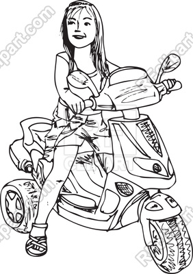282x400 Sketch Of Little Girl Driving A Motorcicle Vector Image Vector - Sketch Of A Little Girl