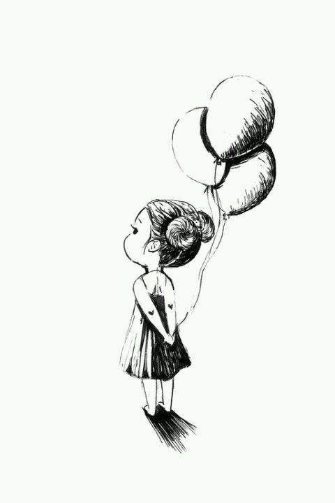 480x720 Balloons And A Little Girl...adorable. Artwork - Sketch Of A Little Girl