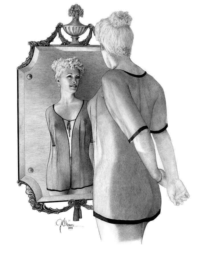 692x900 Mirror Image Drawing By Joe Olivares - Sketch Of A Mirror