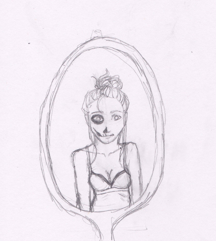 846x944 Skull Girl Mirror Sketch By A Dance In The Rain - Sketch Of A Mirror