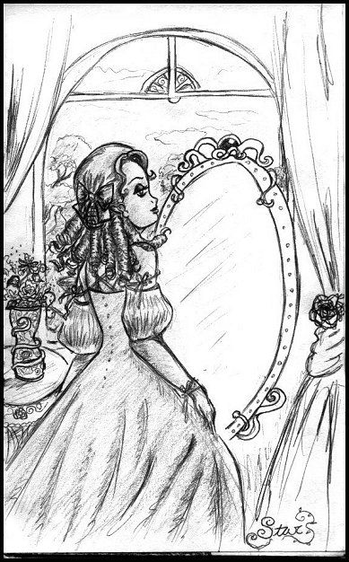 389x626 Felt Like Drawing A Very Elegant But Vain Girl In Front Of Her - Sketch Of A Mirror