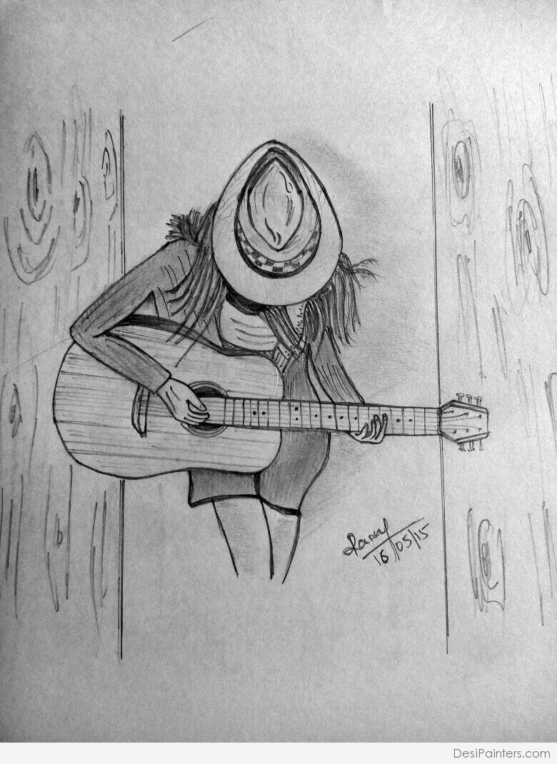780x1070 Pencil Sketch Of A Girl With Guitar - Sketch Of A Pencil
