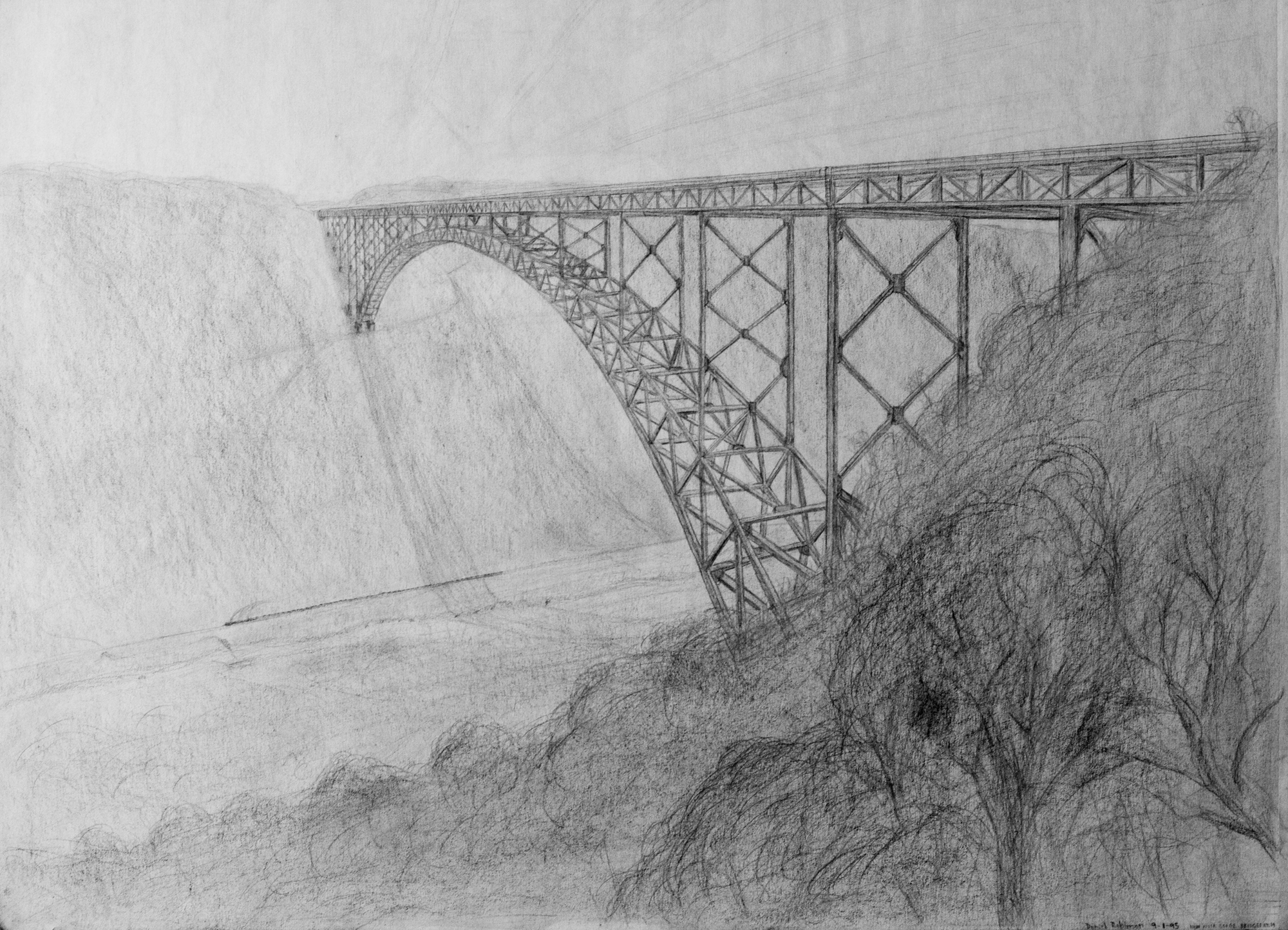 2000x1444 New River Gorge Bridge Pencil Sketch By Dan Robinson - Sketch Of A Storm