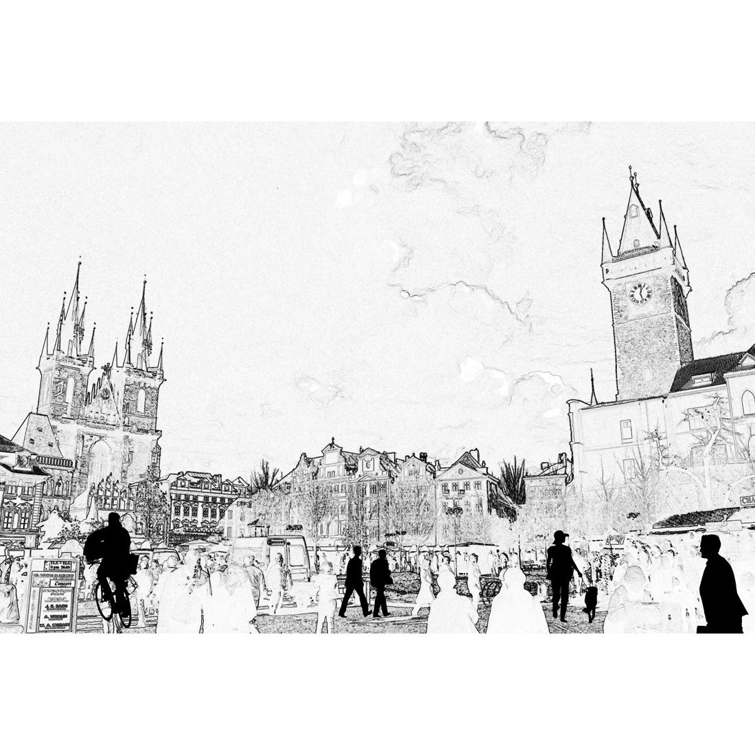 1100x1100 Sketch Of Old Town Square Block People - Sketch Of A Town