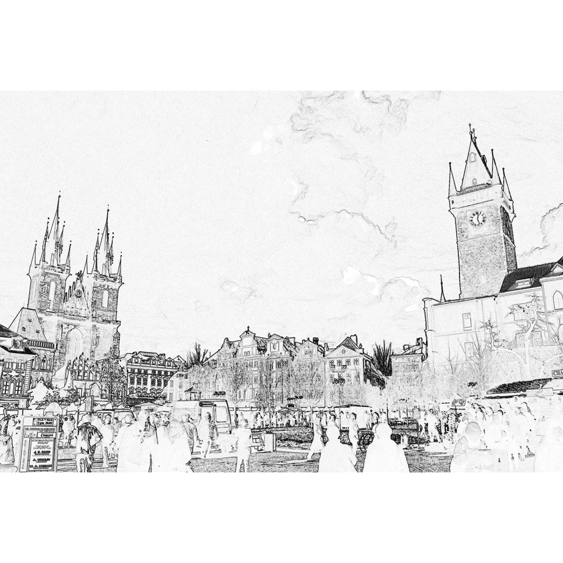 1100x1100 Sketch Of Old Town Square Border People - Sketch Of A Town
