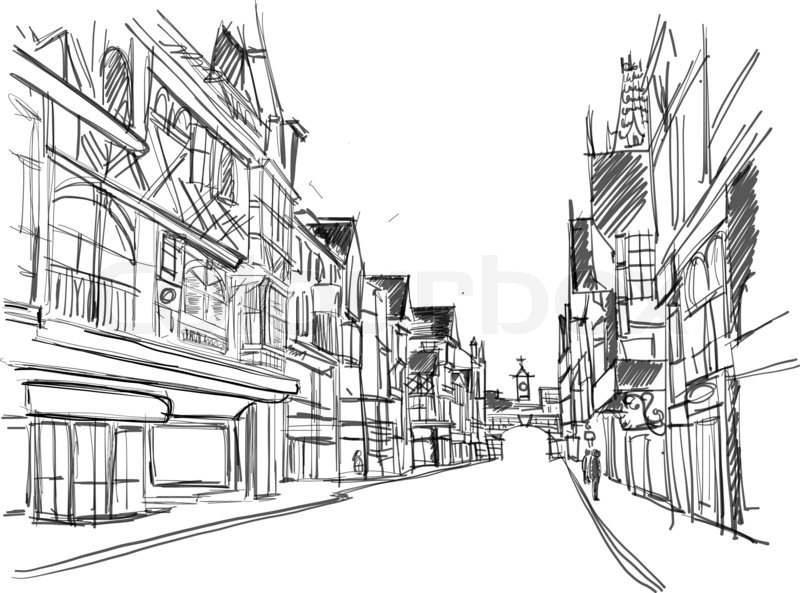800x593 Sketch Of A Street In The Old Town Stock Photo Colourbox - Sketch Of A Town