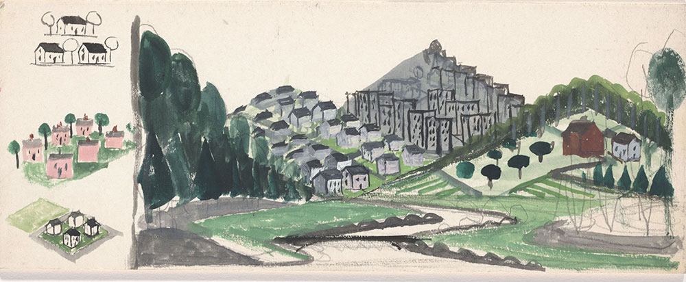 1000x412 Sketch Of Farm, Town, And City, For Life Story - Sketch Of A Town