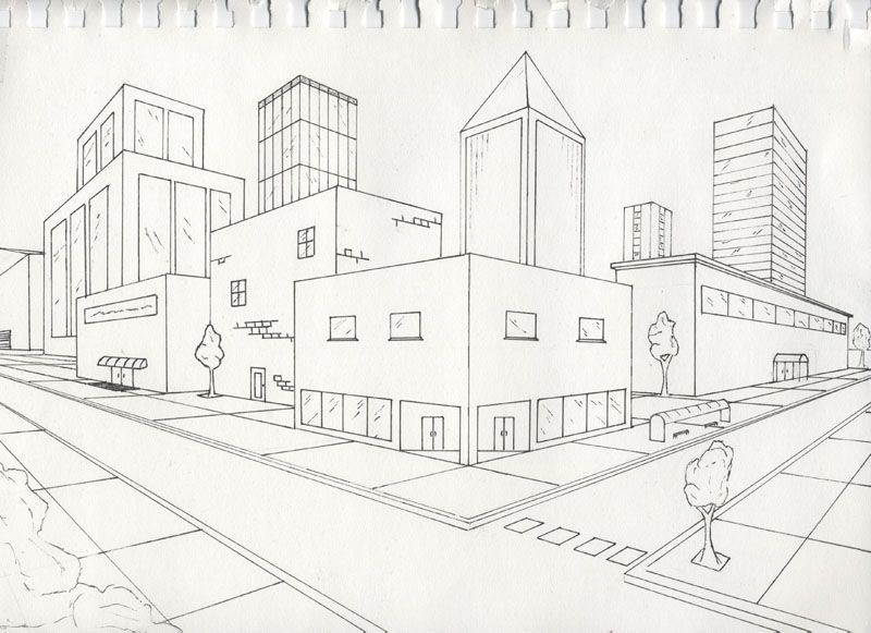 800x581 A Two Point Perspective Drawing Of A Town, I Give Good Credit To - Sketch Of A Town