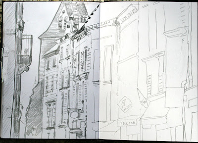 400x289 Sketch Book Drawing Of A Town Road - Sketch Of A Town