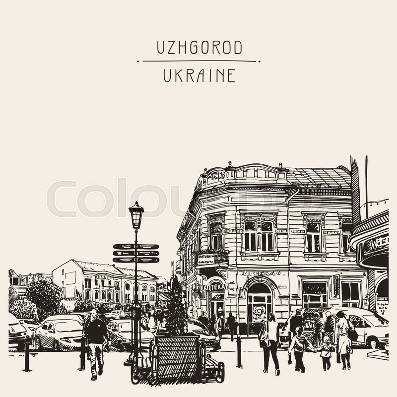 800x800 Digital Sketch Of Uzhgorod Cityscape, Ukraine, Town Landscape And - Sketch Of A Town
