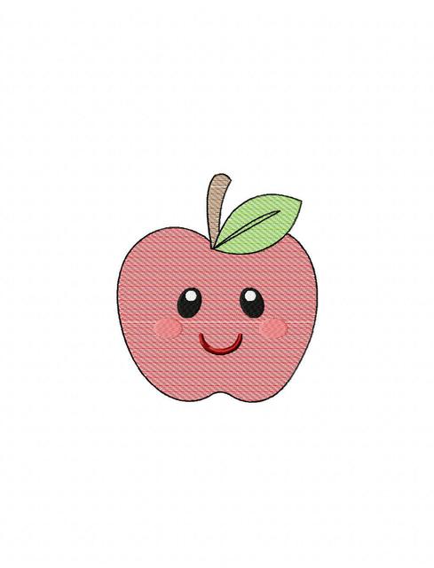 489x640 Apple 104 With Face Sketch Embroidery Design - Sketch Of Apple Fruit
