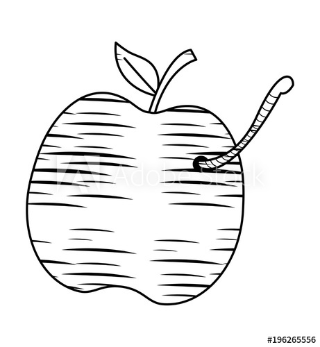 461x500 Sketch Of Apple Fruit With A Worm Icon Over White Background - Sketch Of Apple Fruit