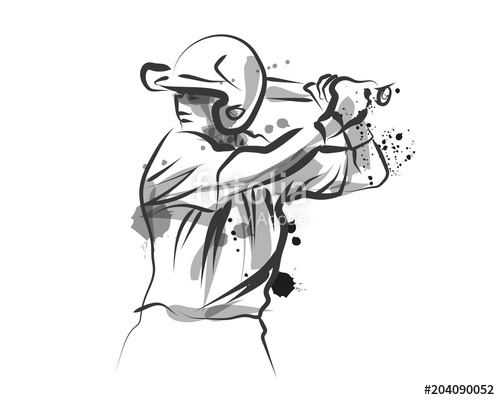 500x400 Vector Ink Sketch Of Baseball Player Stock Image And Royalty Free - Sketch Of Baseball
