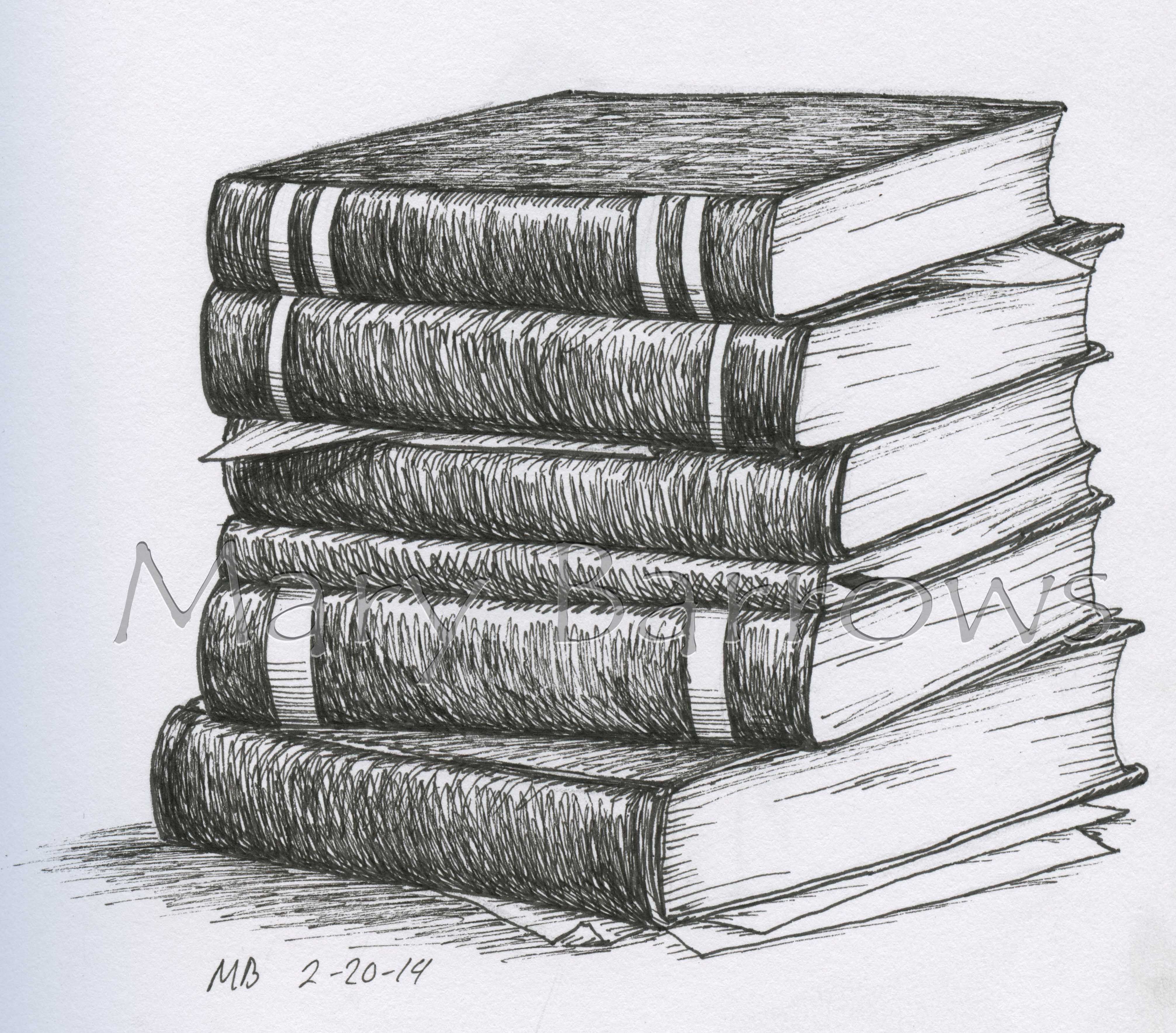 4026x3536 Pile Of Books Drawing - Sketch Of Book