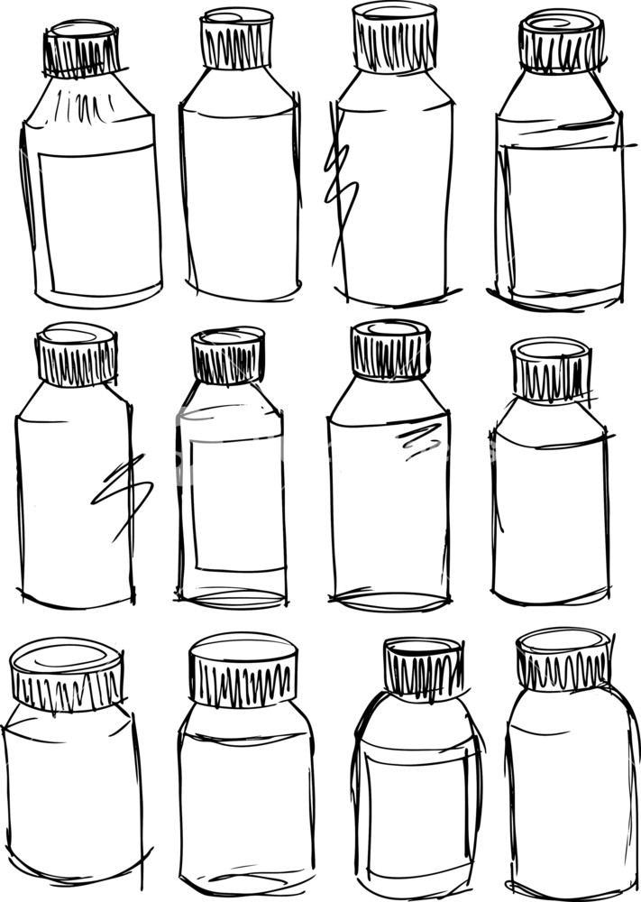 711x1000 Sketch Of Bottles. Vector Illustration Royalty Free Stock Image - Sketch Of Bottle