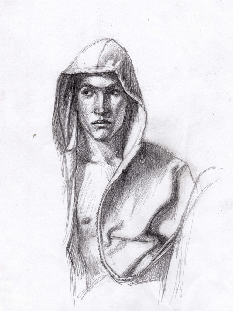 767x1024 Pencil Sketch Of Boy In Hoodie Girl Eats Art - Sketch Of Boy
