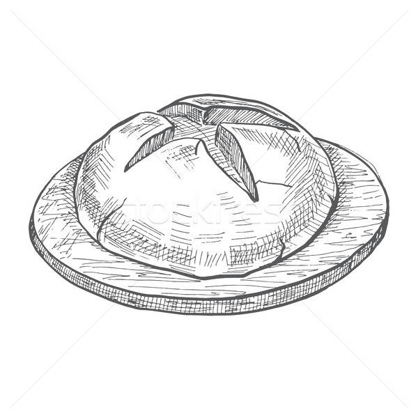 600x600 Lloaf Of Bread On A Wooden Round Board. Vector Illustration Of A - Sketch Of Bread