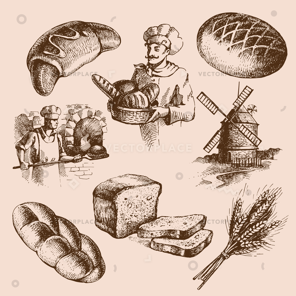 1000x1000 Sketch Bakery Icons Set Bakers Loaf Vector Illustration 45975 - Sketch Of Bread